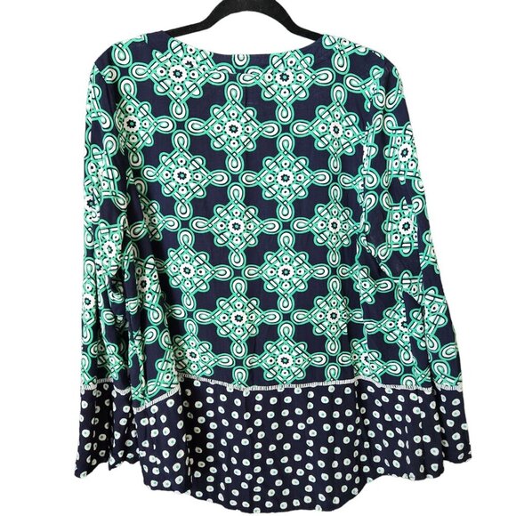 Crown & Ivy Blouse Womens 2X Pullover XXL Boho Top Bell Sleeves Blue/Green Beach - Picture 3 of 11